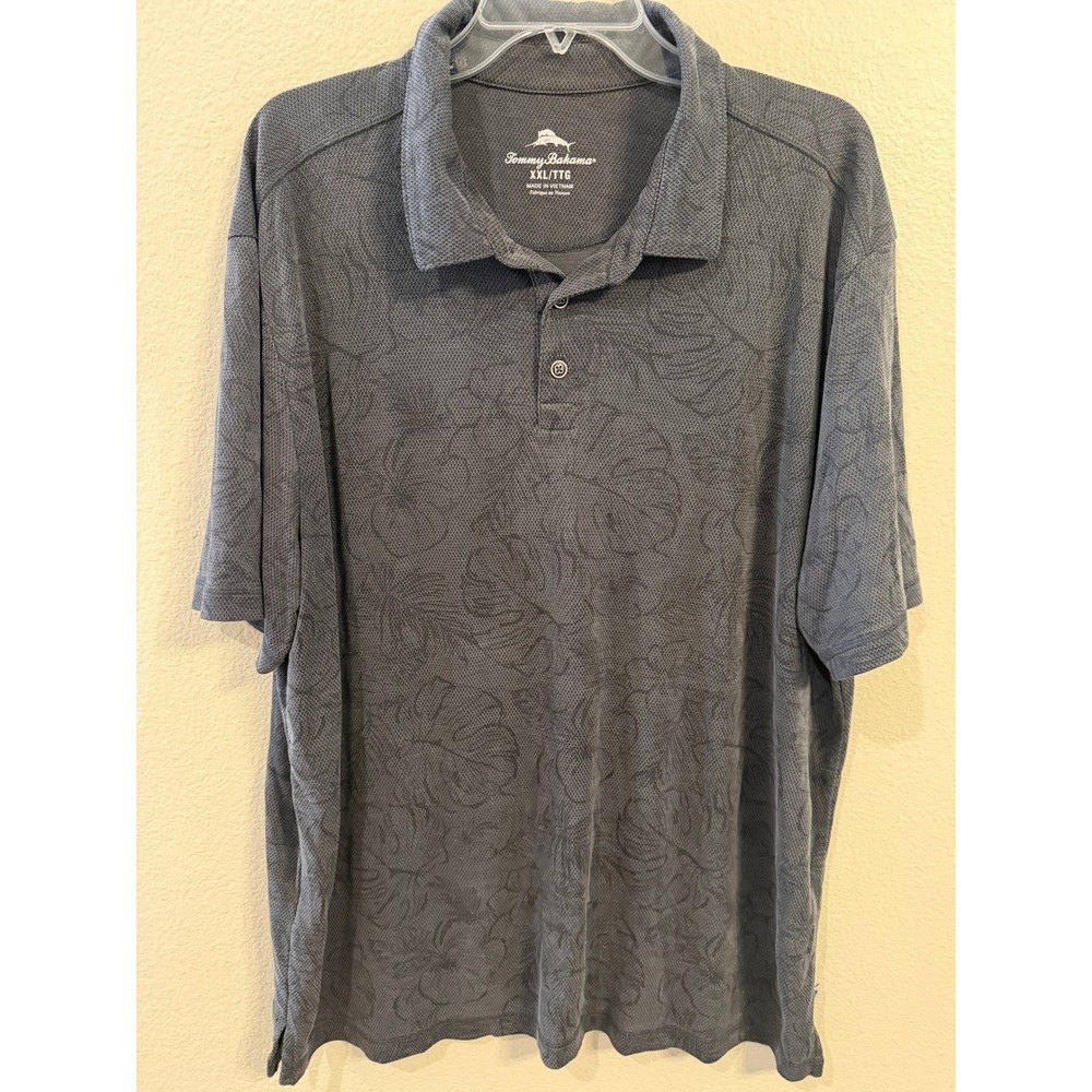 Tommy Bahama Men's XXL TTG Charcoal Tropical Leaf Print Short‎ Sleeve Polo Shirt